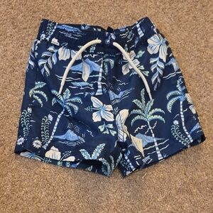 Janie and Jack Navy Tropical Print Swim Shorts
